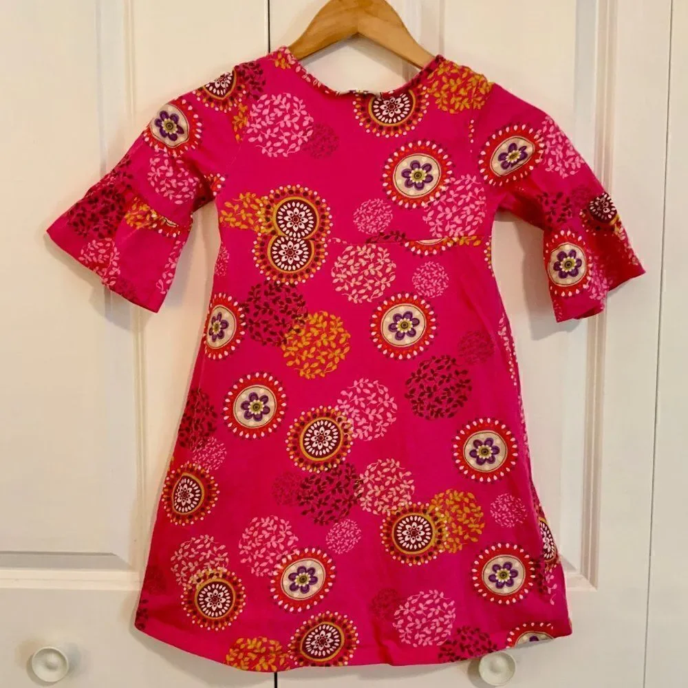 Hanna Andersson Girl’s Pink Medallion Print Bell Sleeve Cotton Dress Size 110 US